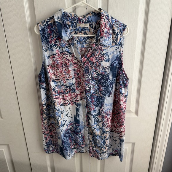 Dana Buchman Tops - Dana Buchman Linen Blend Button Up Tank Blouse Multicolor Women's Size XXL Boho
